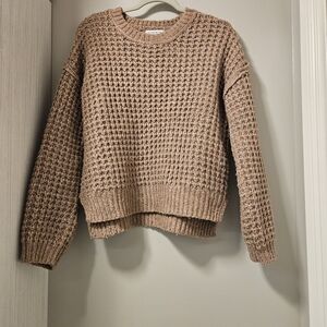 Cozy Waffle Knit Crew Neck Sweater - Brown